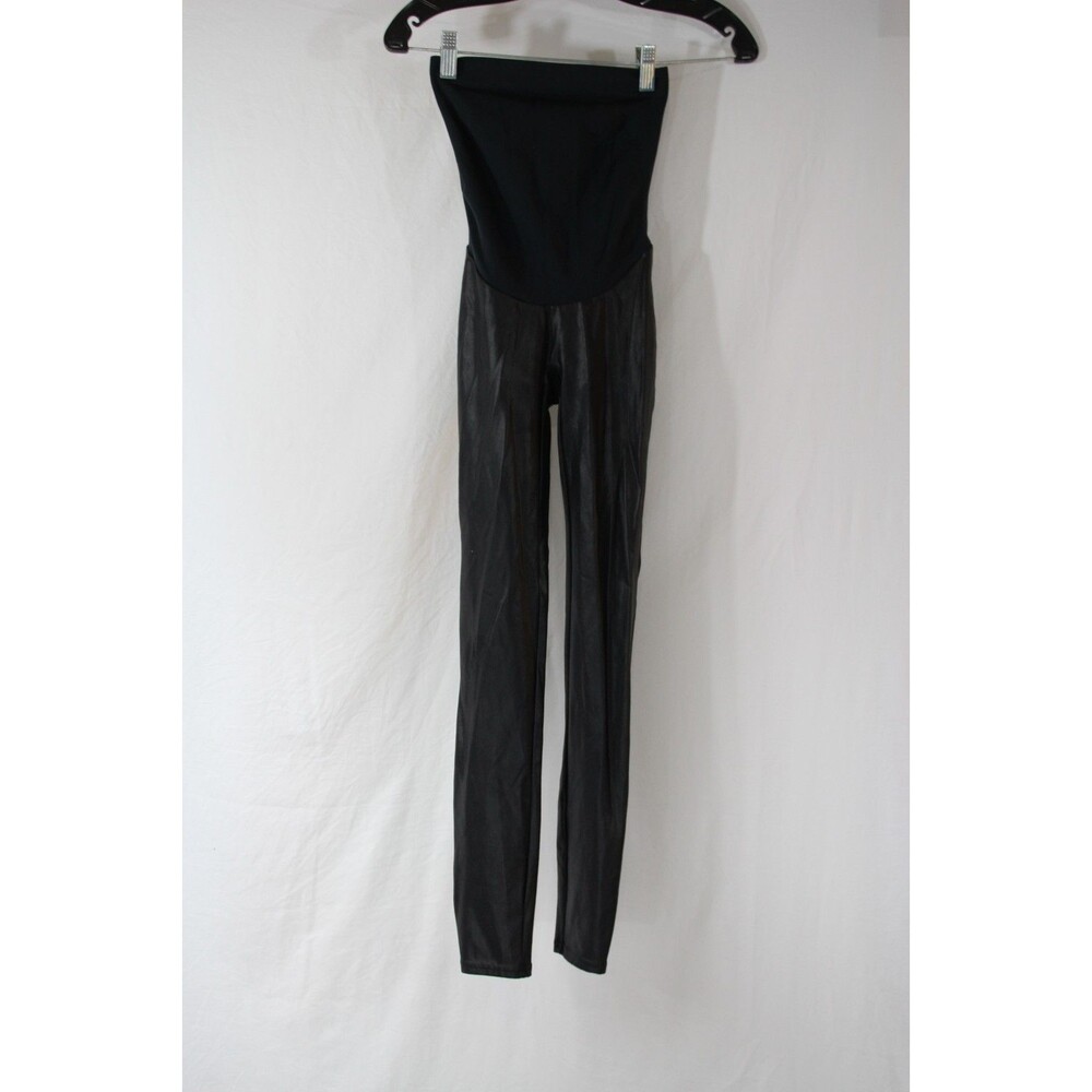 Spanx Leggings Womens S Small Black Mama Faux Leather Maternity Coated Stretch